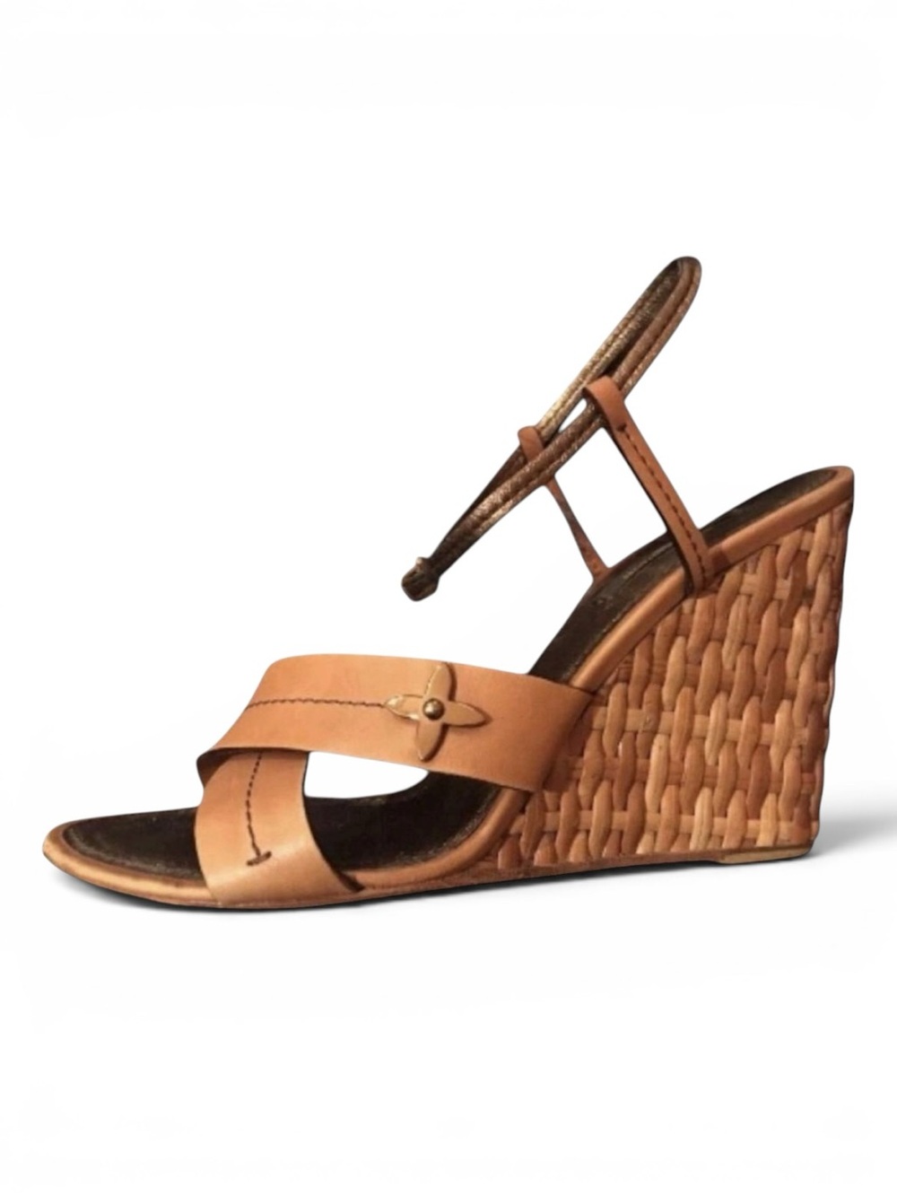 Louis Vuitton Tan Leather Woven Wedge Sandals
Size 37